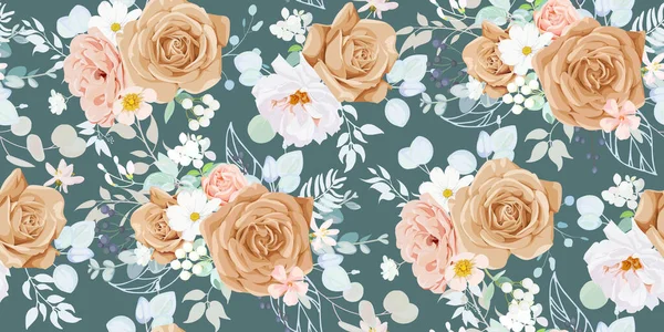夏のドレス生地のための花のモチーフとシームレスヴィンテージパターン — ストックベクタ