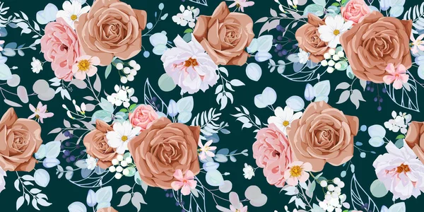 Sömlös Vintage Mönster Med Blommigt Motiv För Sommar Klänning Tyg — Stock vektor