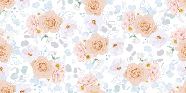Yaz Elbisesi Kumaşı Için Çiçek Motifli Kusursuz Klasik Desen — Stok Vektör