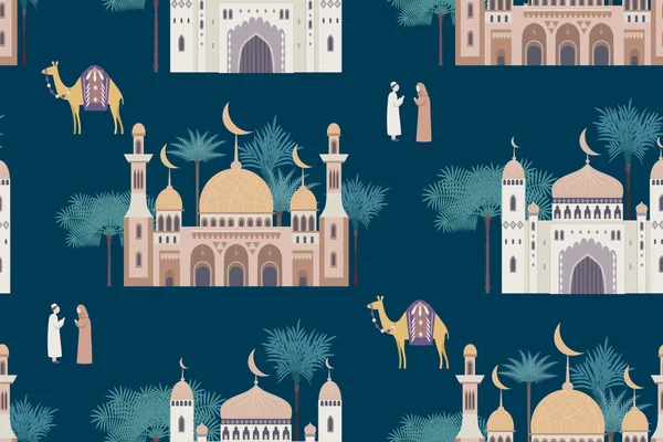 Безшовний Візерунок Декоративними Мечетями Святкового Фону — стоковий вектор
