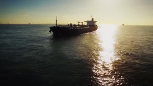 Luchtfoto Van Containerschip Oceaan — Stockvideo