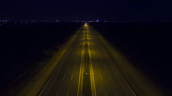 Luchtfoto Uitzicht Highway Road Traffic Nachts — Stockfoto