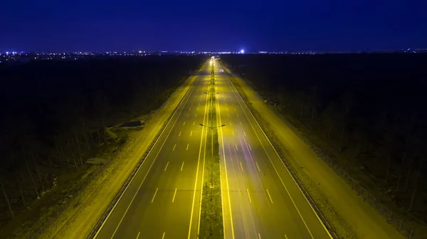 Aerial View Highway Road Traffic Natten — Stockfoto