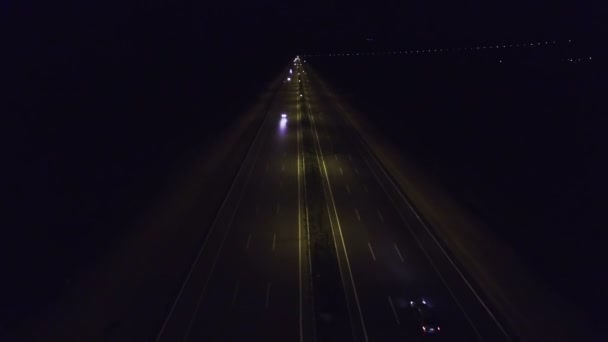 Vue Aérienne Autoroute Circulation Routière Nuit — Video