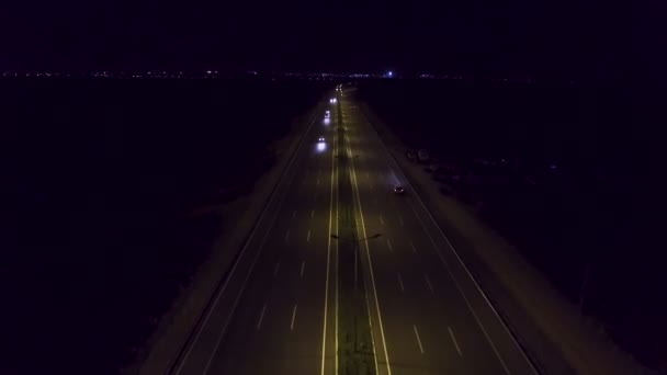 Luchtfoto Uitzicht Highway Road Traffic Nachts — Stockvideo