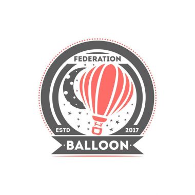 Balon logo etiket vektör illüstrasyon izole. Balon Federasyonu sembolü. Uçan kulüp logosu.