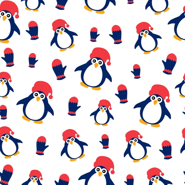 Téli minta a pingvinek a fehér háttér. — Stock Vector