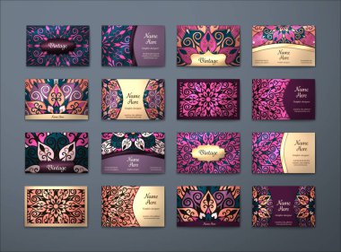 Vektör vintage kartvizit büyük set