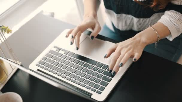 Vrouwelijke handen typen op een laptop toetsenbord — Stockvideo