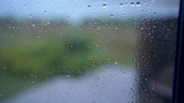 窗玻璃上的雨滴，关门 — 图库视频影像