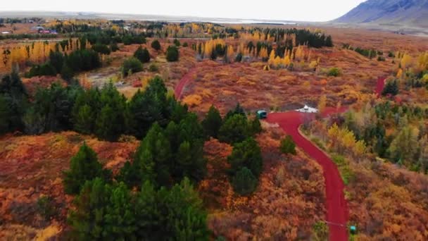 Farbenfrohe Herbstlandschaft im Nationalpark thingvellir, Island — Stockvideo