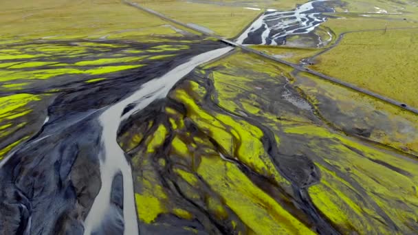 Flygfoto över isflodernas riktning, Island. — Stockvideo