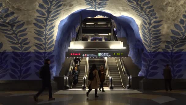 ストックホルム,スウェーデン- 2019年12月4日:ストックホルムのT-Centralen駅の人々. — ストック動画