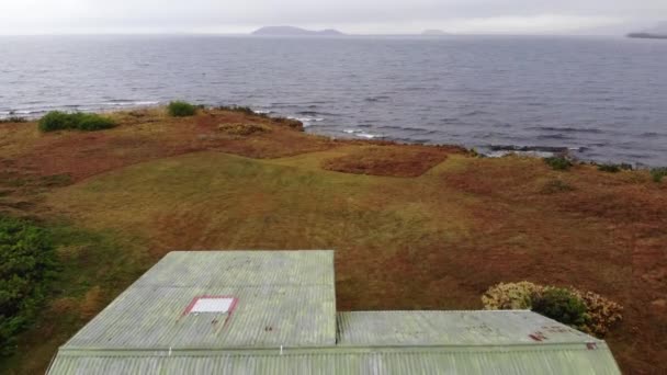 Aerial view of a lake house, Iceland. — Stock Video