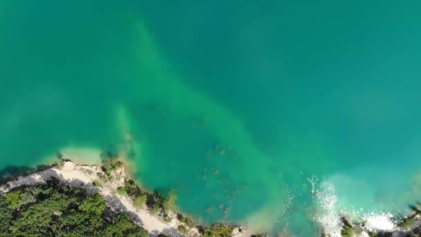 Aerial view of a blue lake surrounded by forest. — Stock Video