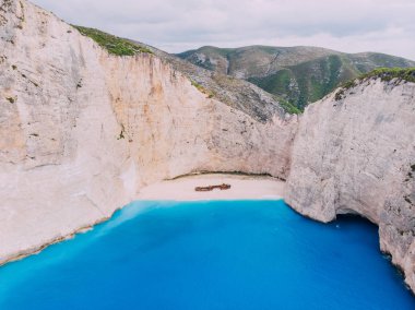 Top View Navagio Körfezi Batık Sahili Yunanistan, Zakynthos
