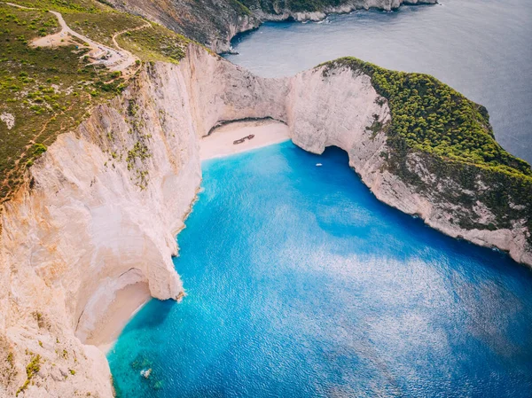 Letecký panoramatický výhled na slavnou pláž Zakynthos, Řecko — Stock fotografie