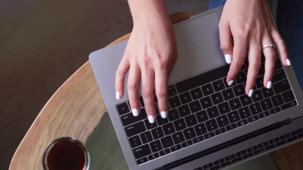 Las manos femeninas están escribiendo en el teclado. — Vídeo de stock