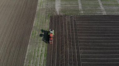 Traktör tarlaya tahıl eker..