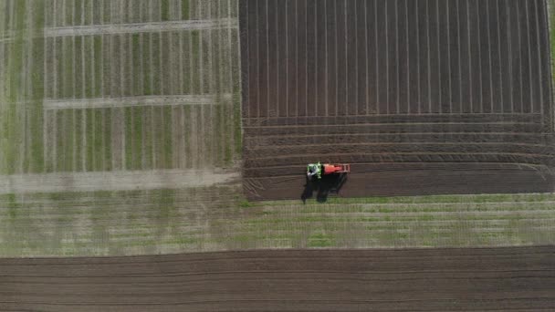 De trekker zaait graan in het veld. — Stockvideo