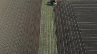 Traktör tarlaya tahıl eker..