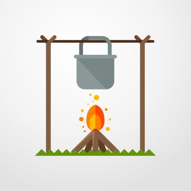 kamp ateşi simgesini pot. düz tasarım