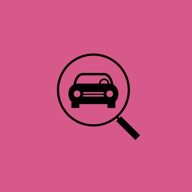 Araba ile büyüteç simgesini illüstrasyon izole vektör işareti simgesi