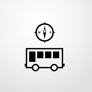 otobüs ile pusula simgesini illüstrasyon izole vektör işareti simgesi