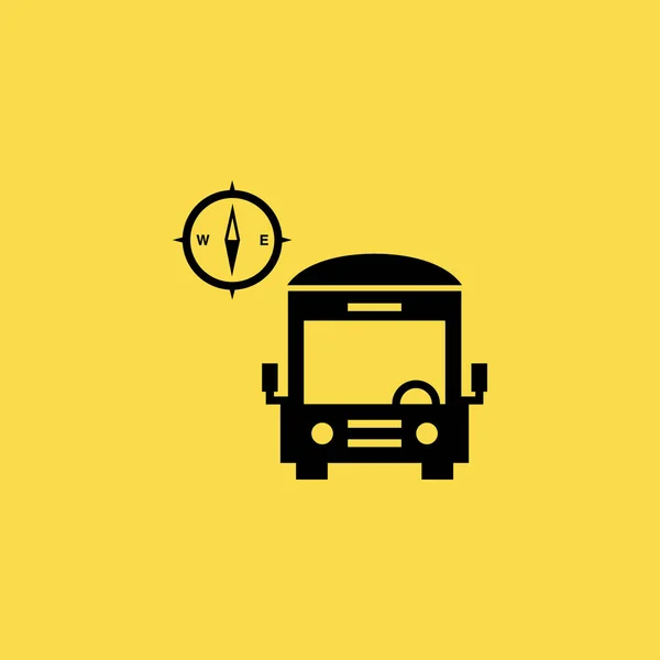 Bus con icono de brújula ilustración símbolo de signo vectorial aislado — Vector de stock