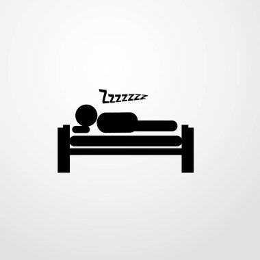 Yatak simgesi illüstrasyon izole vektör işareti simgesi üzerinde uyuyan adam