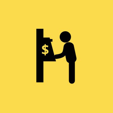adam ve atm simgesi illüstrasyon izole vektör işareti simgesi