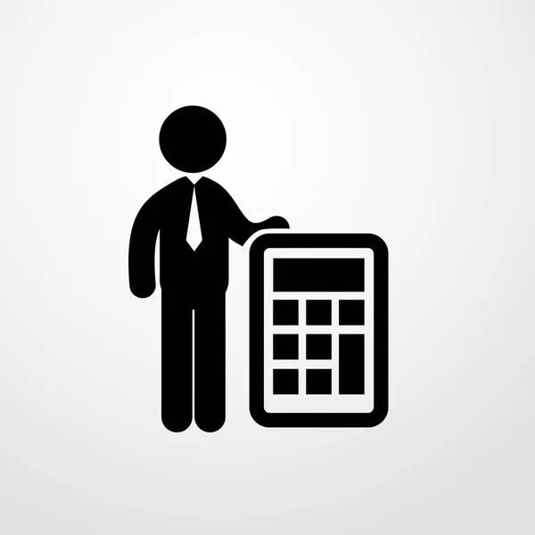 Hombre de negocios con el icono de la calculadora ilustración símbolo de signo de vector aislado — Vector de stock