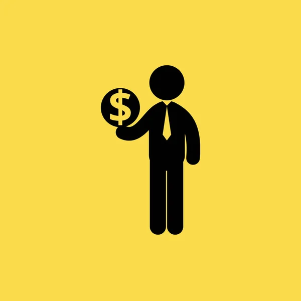 Επιχειρηματίας και Δολάριο κέρμα εικονίδιο εικονογράφηση διάνυσμα απομονωμένες σημάδι σύμβολο — Διανυσματικό Αρχείο