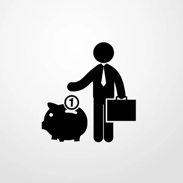 Empresário economizando dinheiro em um ícone de banco porquinho ilustração símbolo de sinal vetorial isolado — Vetor de Stock