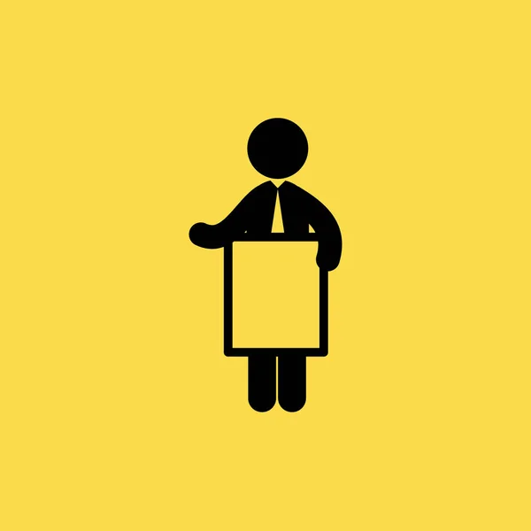 Hombre de negocios sosteniendo icono de la cartelera en blanco ilustración símbolo de signo vectorial aislado — Vector de stock