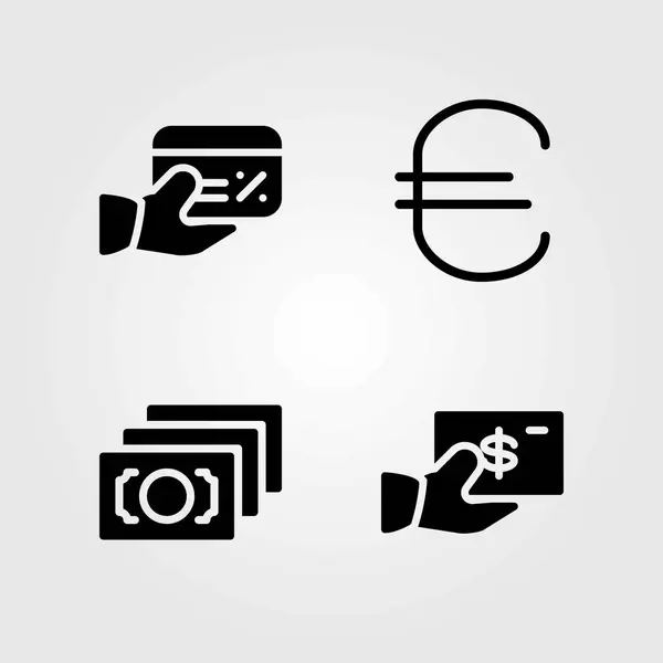 Bank vektor ikoner set. kreditkort, dollar och pengar — Stock vektor
