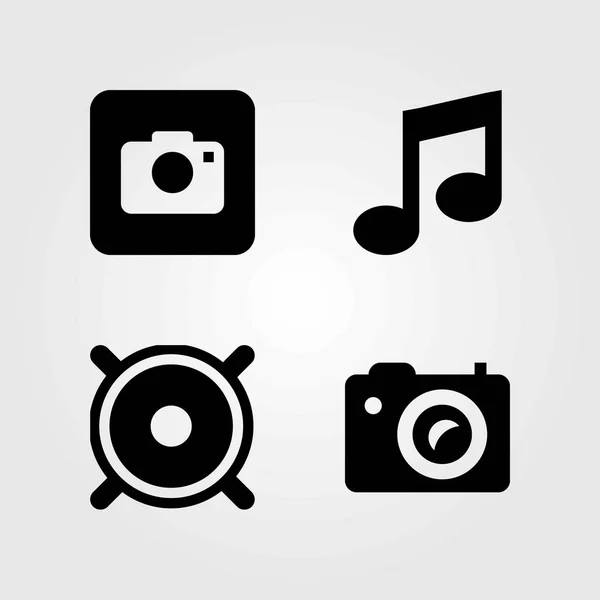 Conjunto de iconos vectoriales multimedia. nota musical, altavoz y cámara fotográfica — Archivo Imágenes Vectoriales