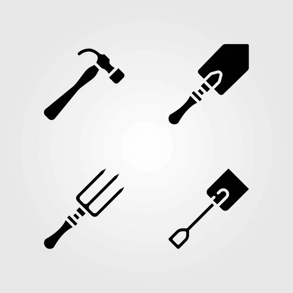 Garden vector icons set. shovel, spade and hammer — Stock Vector