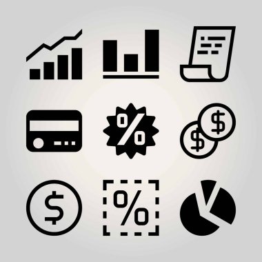 Teknoloji vektör Icon set. bozuk para, pasta grafik, yüzde ve analutics