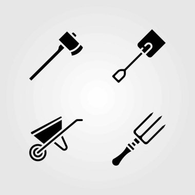 Bahçe vektör simgeler kümesi. Balta, kürek ve çatal