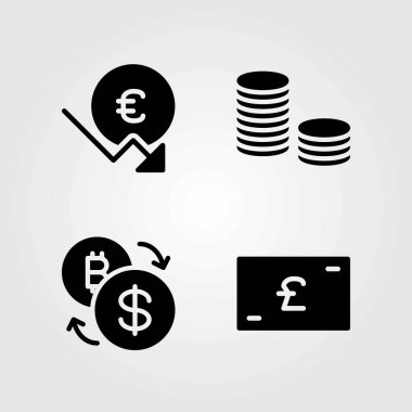 Banka vektör simgeler kümesi. Exchange, sikke ve euro