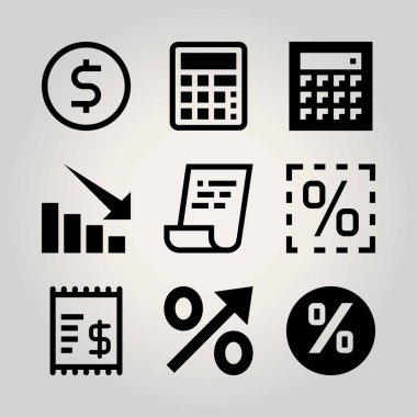 Teknoloji vektör Icon set. bozuk para, yüzde, persentage ve Doları