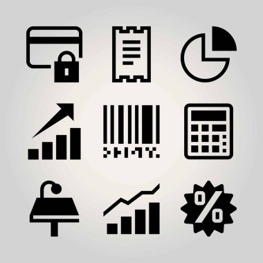 Teknoloji vektör Icon set. kilit, kredi kartı, analytics ve hesap makinesi