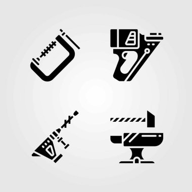 Araçlar Icons set vektör. çekiç matkap, örs ve çivi silahı