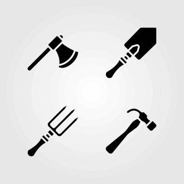 Bahçe vektör simgeler kümesi. kürek, balta ve çekiç