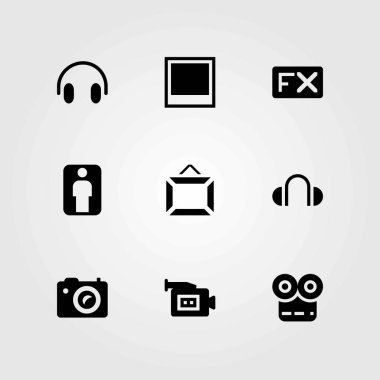 Multimedya vektör simgeler kümesi. FX, kulaklık ve fotoğraf