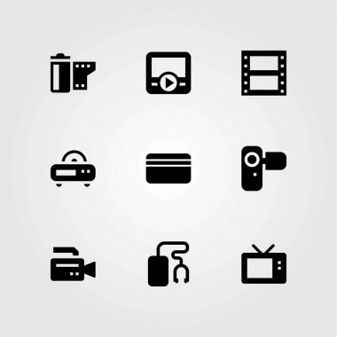 Teknoloji vektör simgeleri ayarlayın. Film oynatıcı, radyo ve televizyon