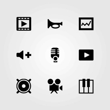 Multimedya vektör simgeler kümesi. hoparlör, hacim ve klavye