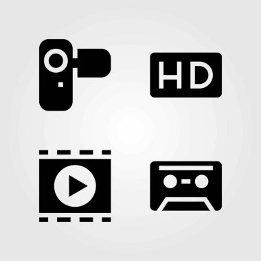 Teknoloji vektör simgeleri ayarlayın. Film çalar, kaset ve kamera