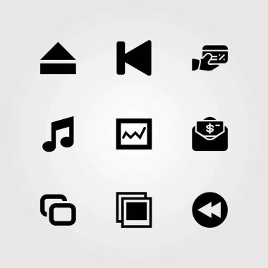 Düğmeleri Icons set vektör. Analytics, çıkarma ve para